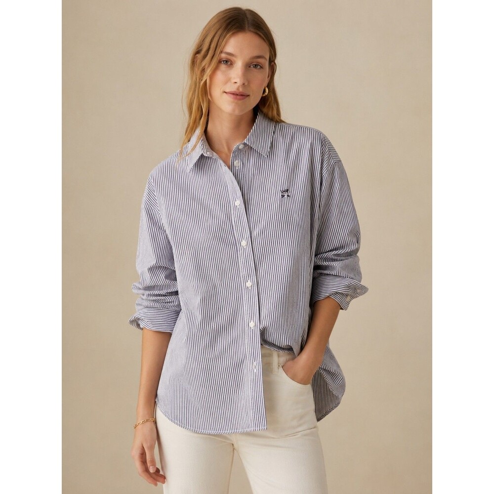 J.Crew x The New Yorker Étienne Oversized Oxford Shirt Striped Cotton XXS Logo